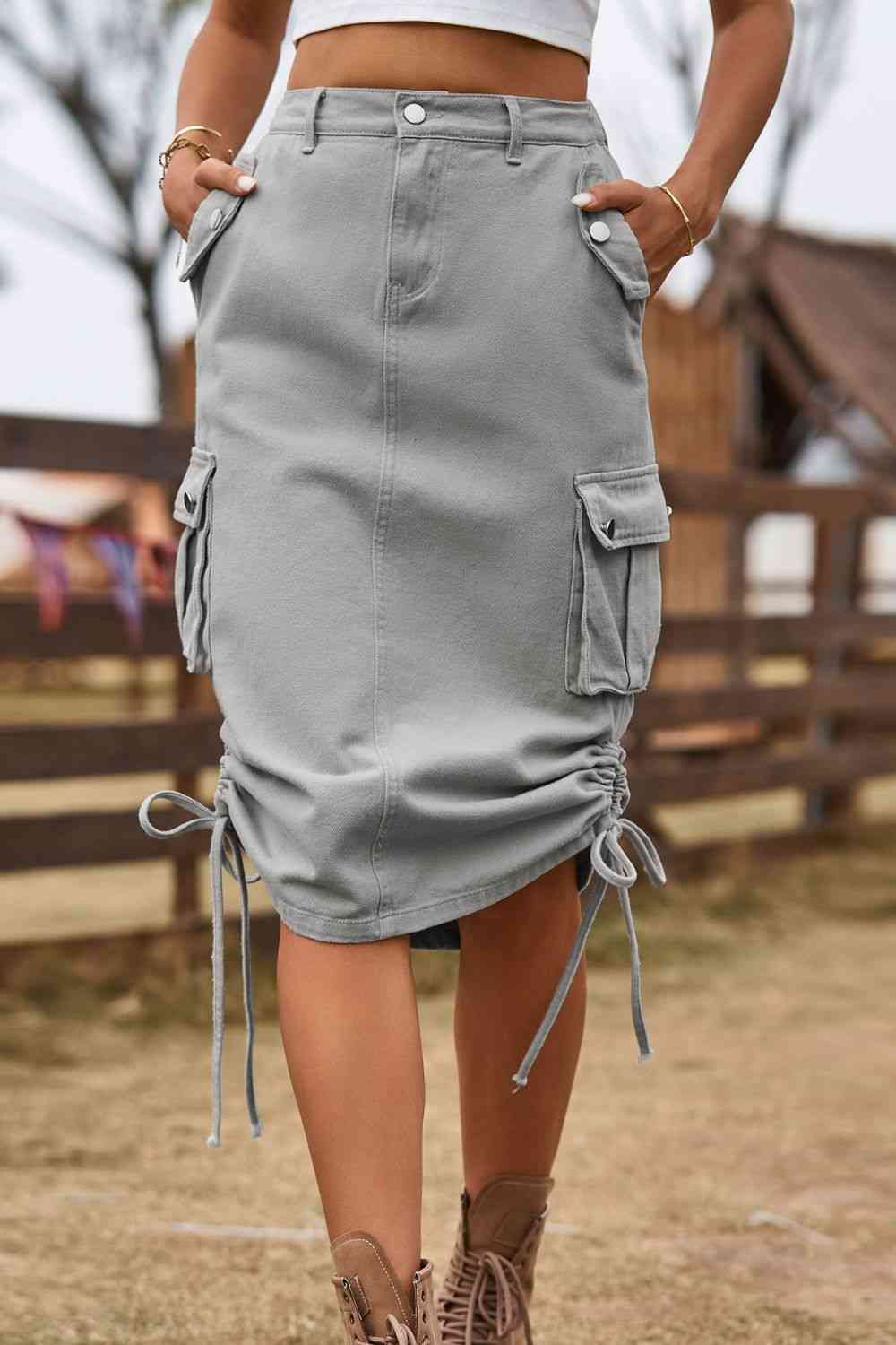 Tainted Denim Cargo Skirt