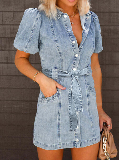 All Puffy Mini Denim Dress