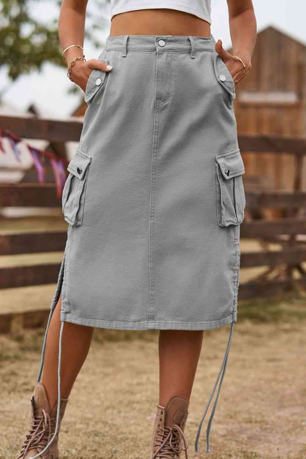 Tainted Denim Cargo Skirt