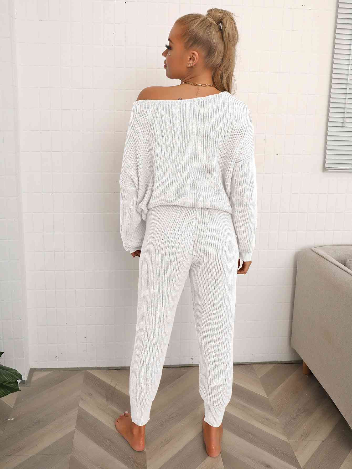 Dolman'd Down  Sweater and Knit Pants Set