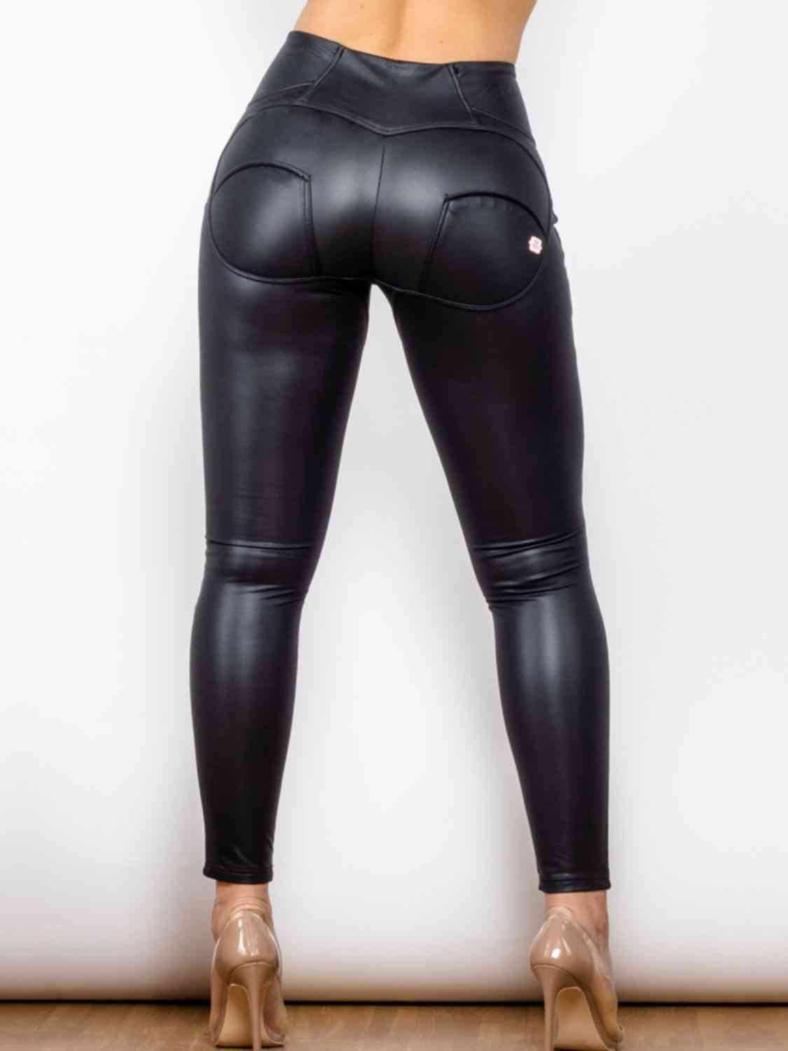 Check Matte Leather Long Pants