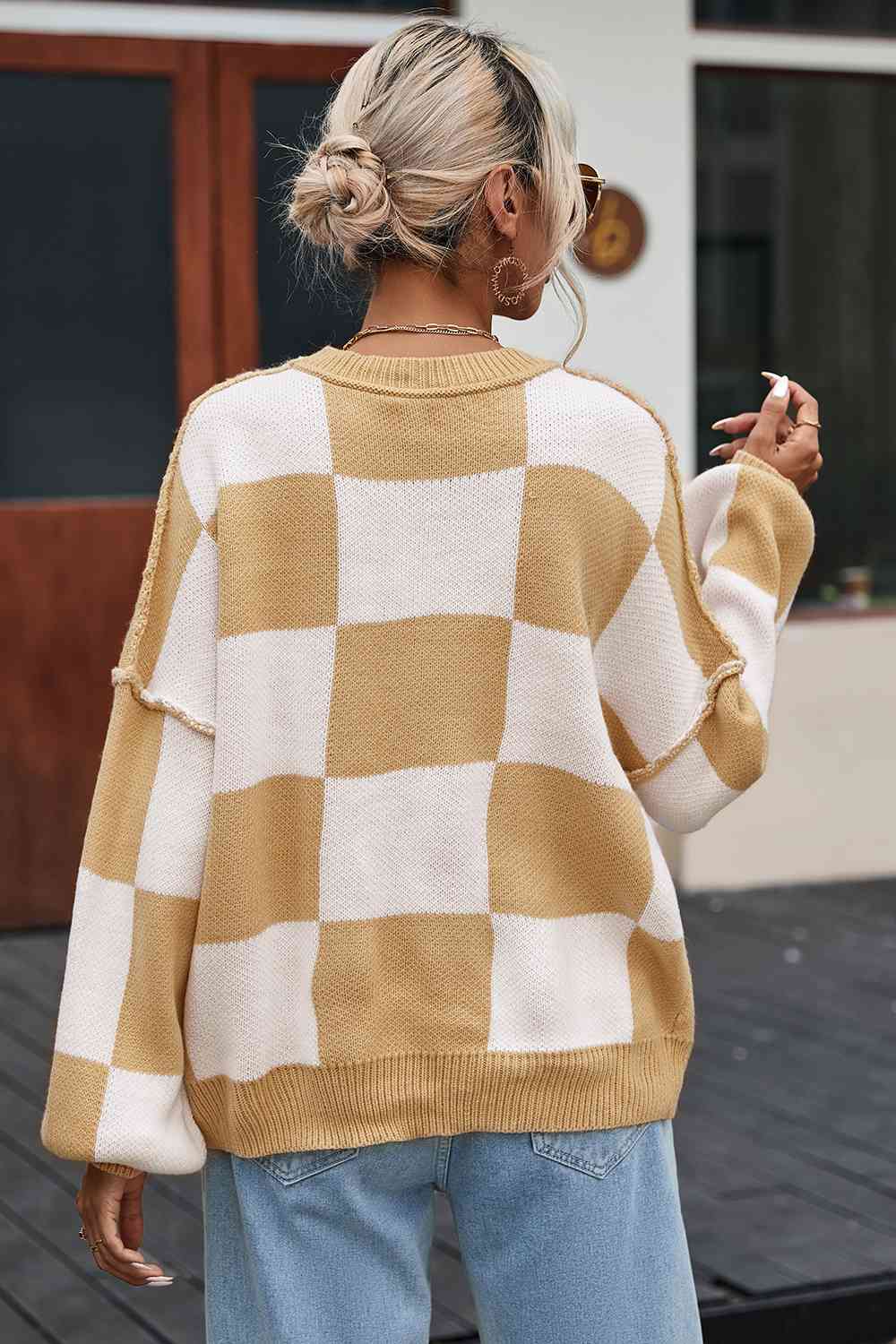 Check Exposed Sweater