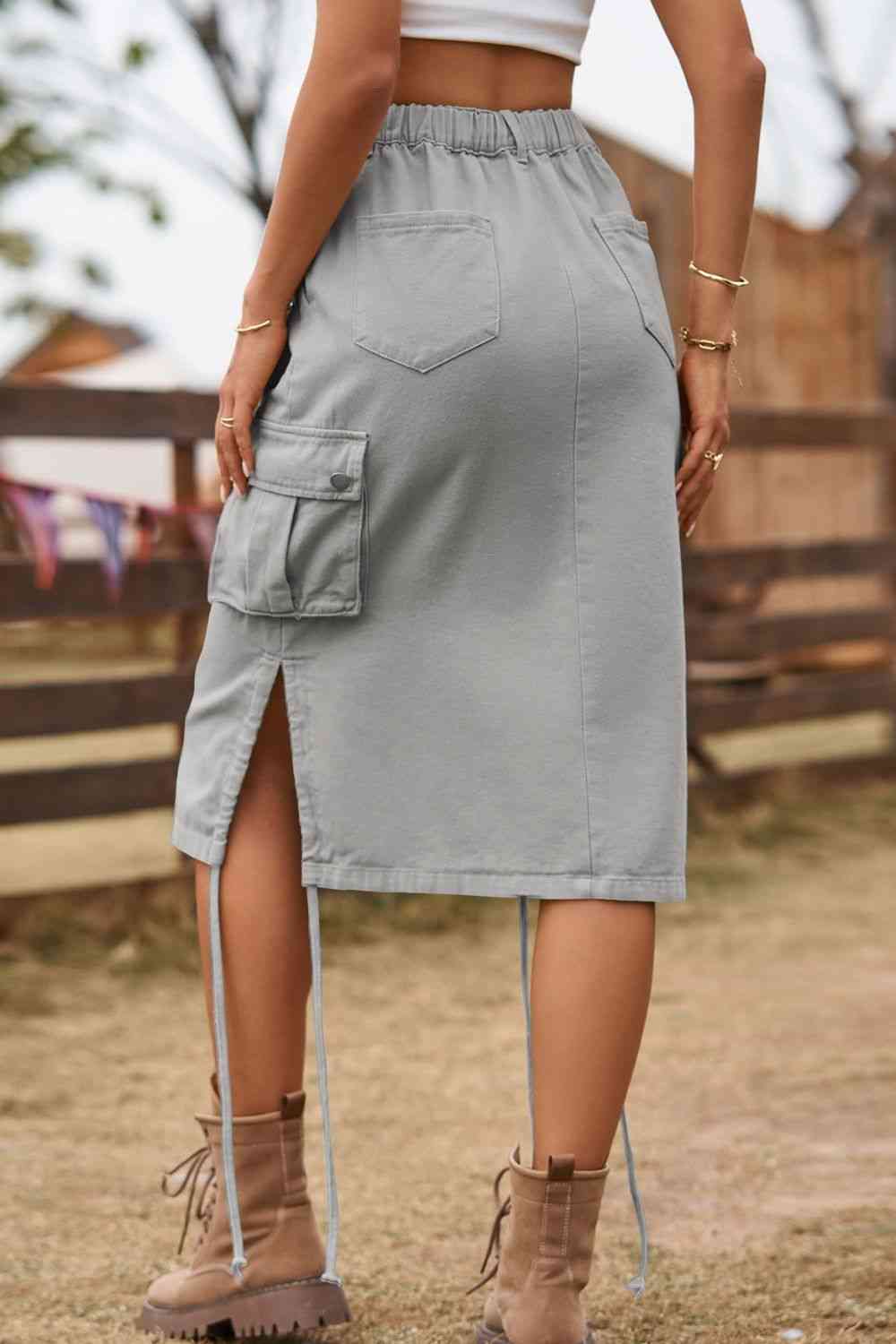 Tainted Denim Cargo Skirt