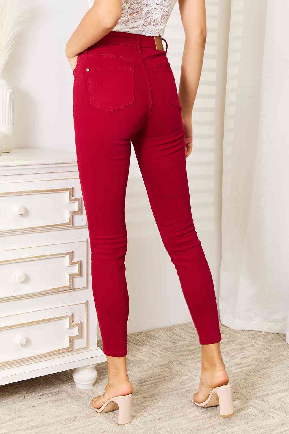 Red Roses High Waist Tummy Control Skinny Jeans