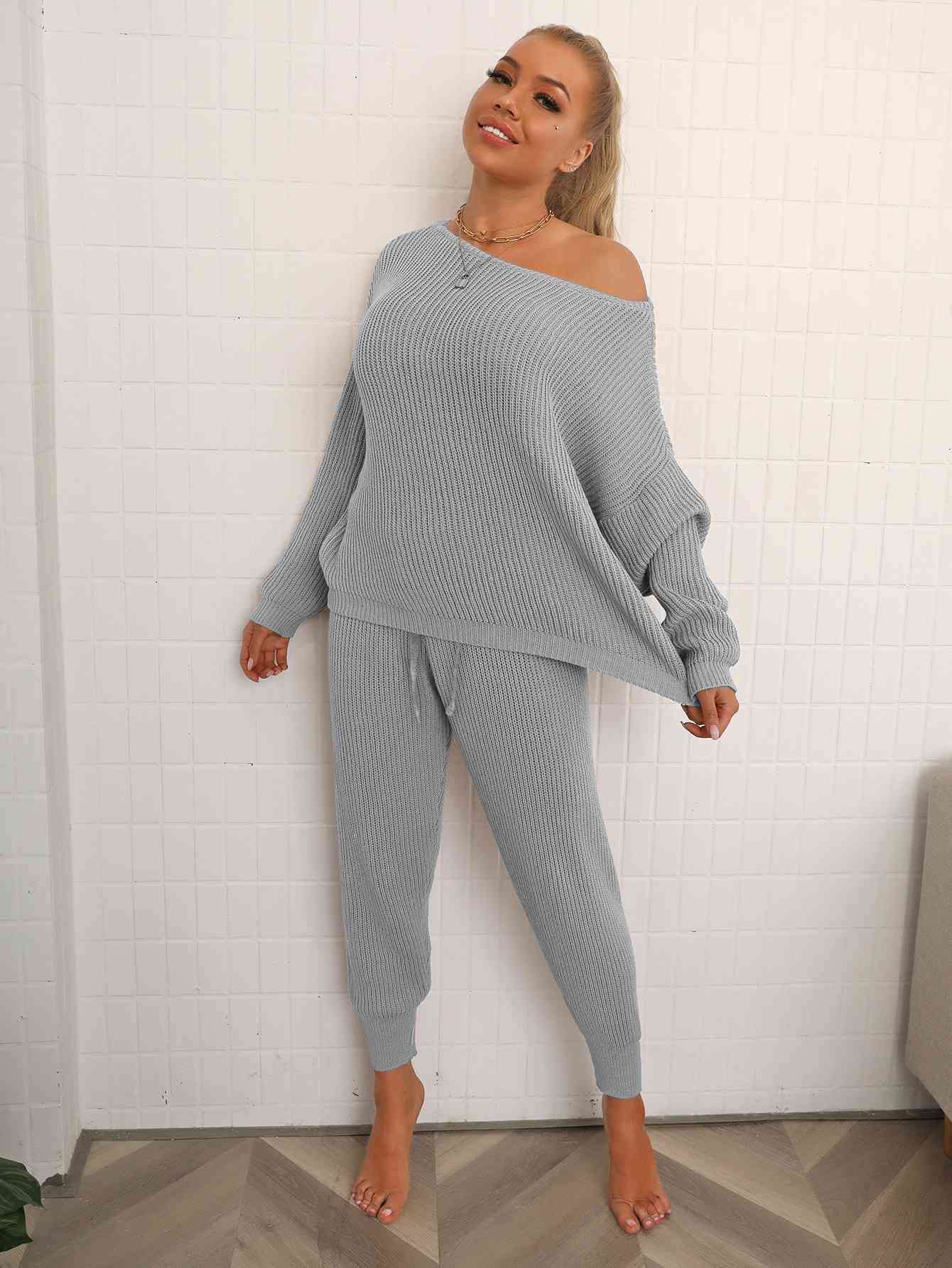 Dolman'd Down  Sweater and Knit Pants Set