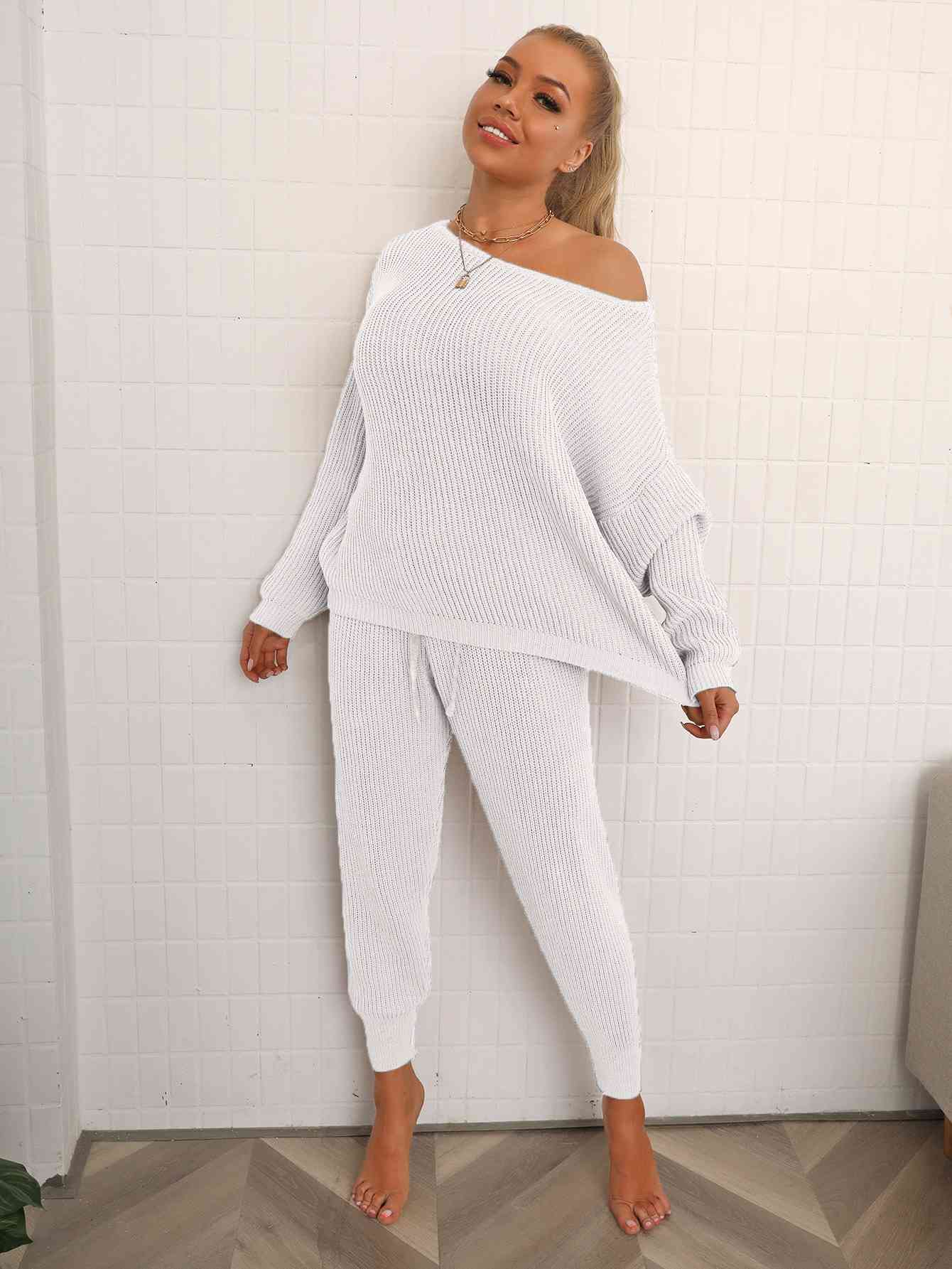 Dolman'd Down  Sweater and Knit Pants Set