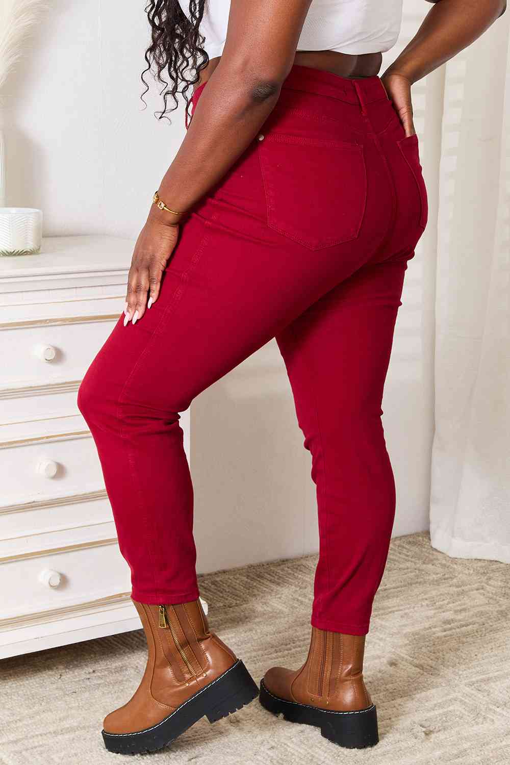 Red Roses High Waist Tummy Control Skinny Jeans