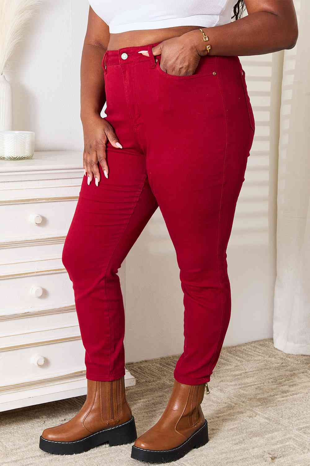 Red Roses High Waist Tummy Control Skinny Jeans