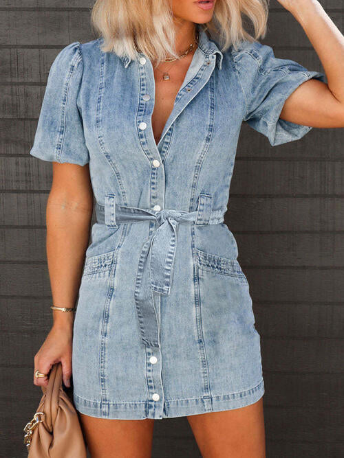 All Puffy Mini Denim Dress