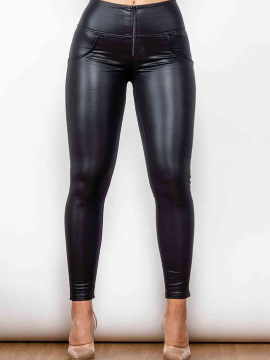 Check Matte Leather Long Pants