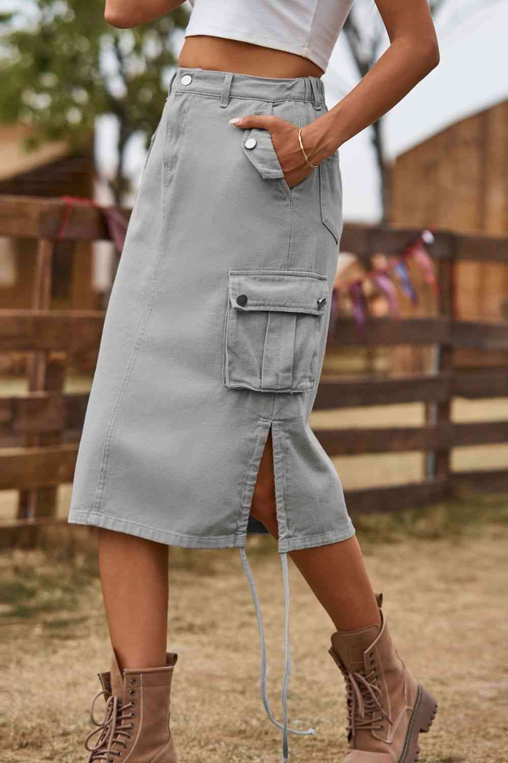 Tainted Denim Cargo Skirt